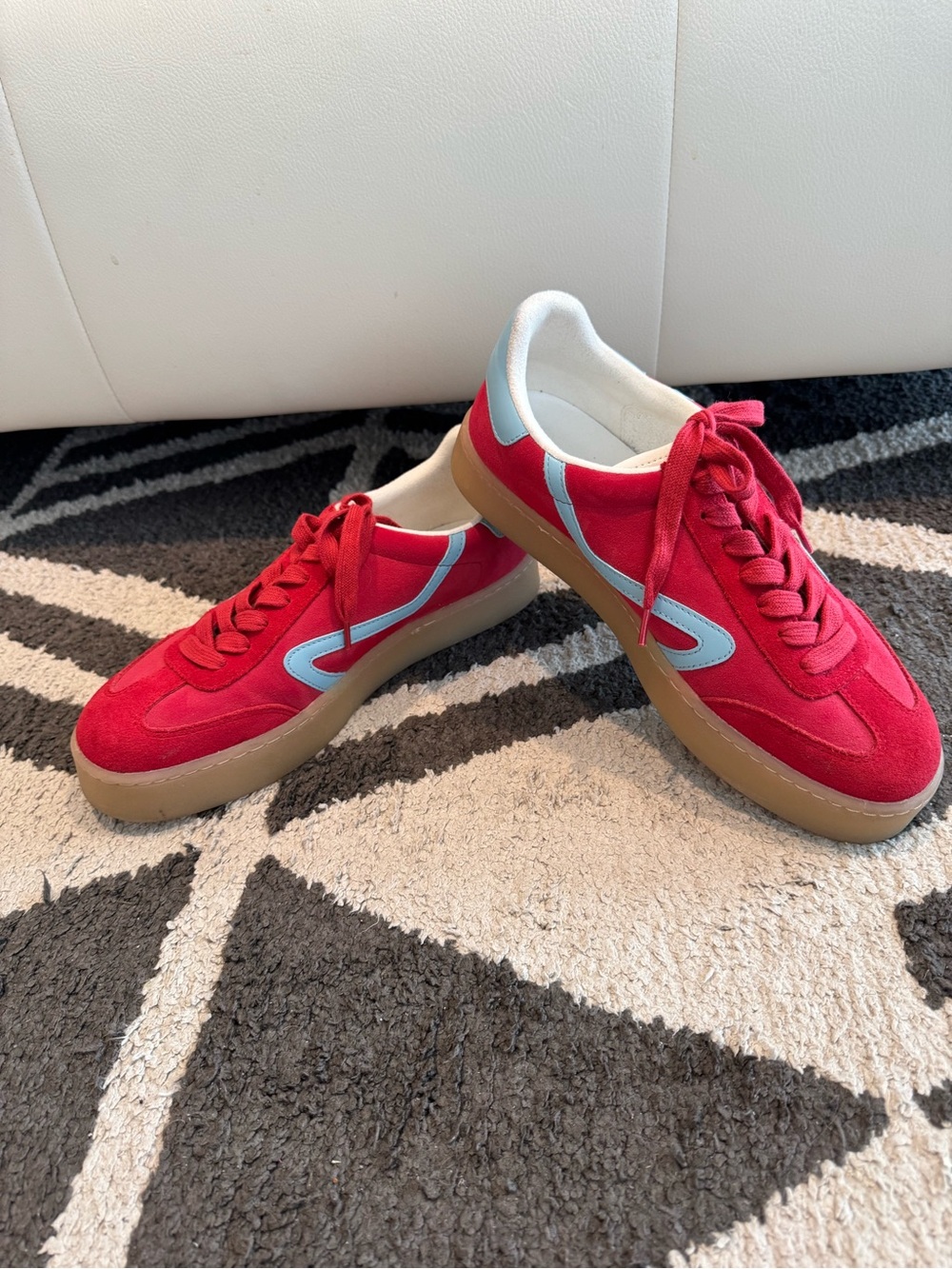 Steve Madden Reformer Red Suede Sneakers with Light Blue Stripe Size 8.5